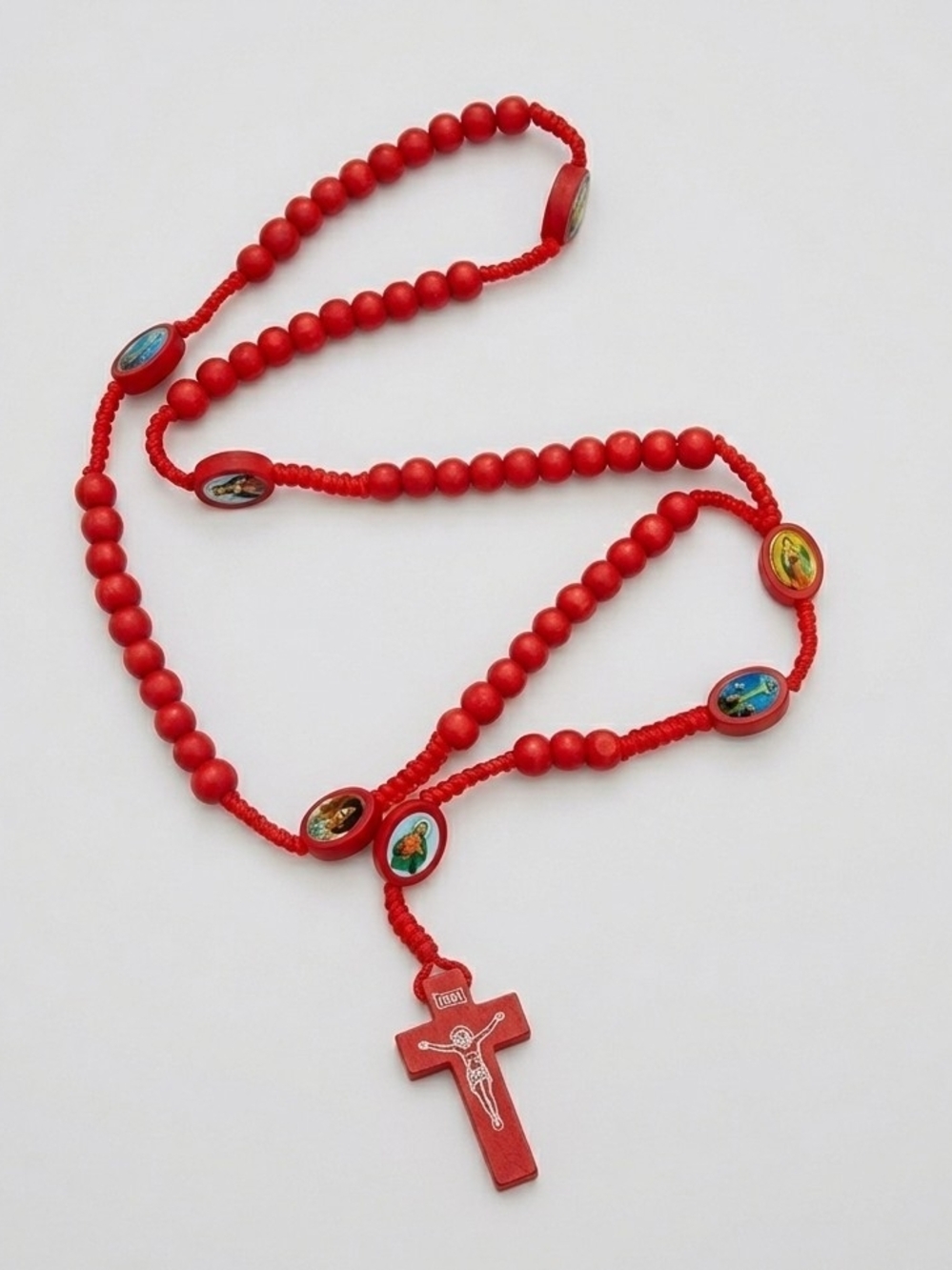 Red Catholic Rosary Necklace with Crucifix